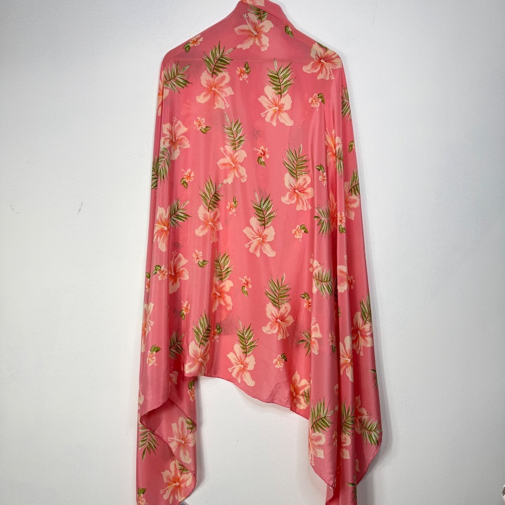 Pineapple Moon Womens OS Tropical Crepe Scarf Wrap Pink Hibiscus Hand Roll - Picture 4 of 13